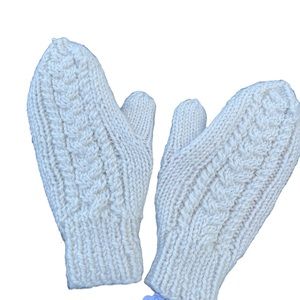 Handcrafted Wool Cable Mittens, wool, small business, homemade, small, off-white